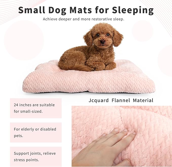 Washable Dog Crate Pad for Small Dogs, Anti-Slip Puppy Kennel Dog Bed for Crate,Flat Soft Fleece Pink Pet Mat 24" x 18"