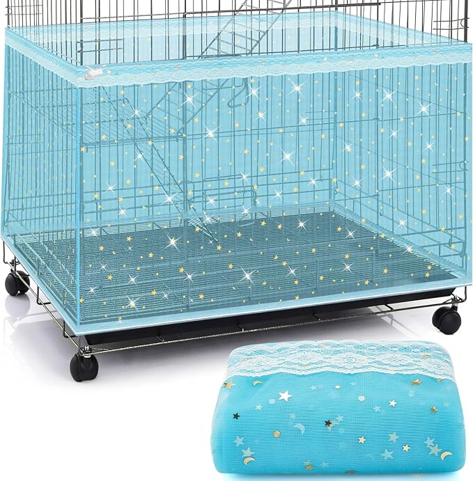 Shappy Large Bird Cage Cover, Bird Cage Seed Catcher, Adjustable Star Pattern Nylon Mesh Net for Parrot Parakeet Macaw Pet Supplies(Blue)