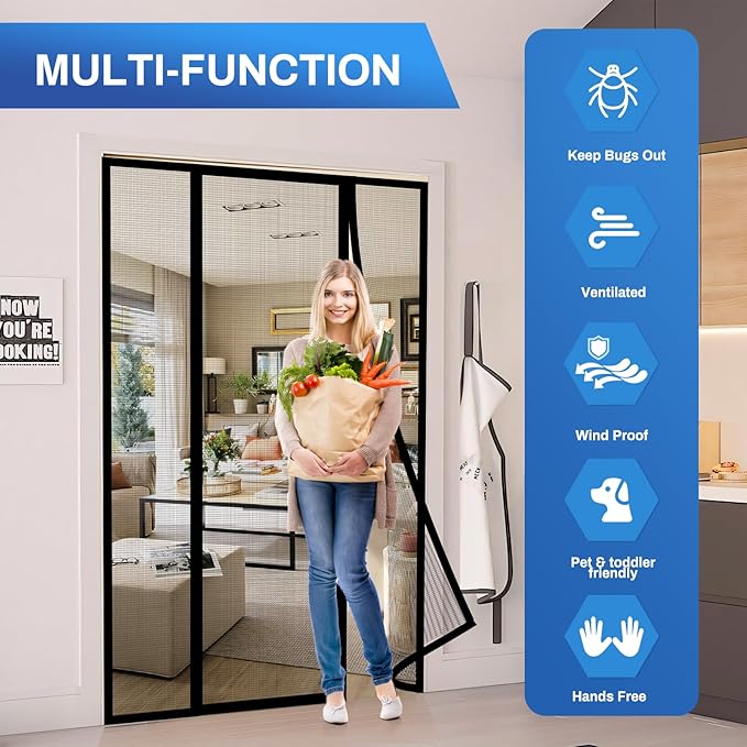 Magnetic Screen Door Upgraded PET Mesh Stronger Than Fiberglass and Polyester,Hands Free,Keeps Bugs Out,Pet & Kid Friendly,Suitable for Sliding Door,Large Patio Door and French Door-72''x96''