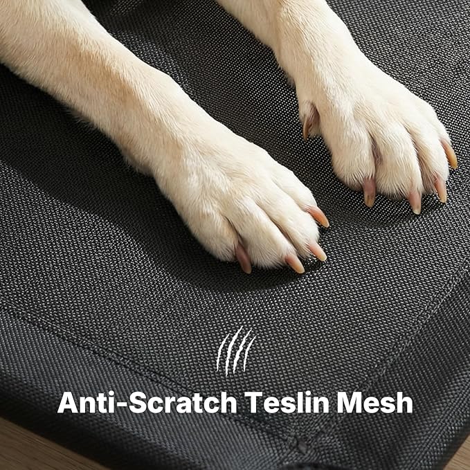 Veehoo Outdoor Dog Bed, Raised Dog Beds for Large Dogs, Elevated Dog Bed with Headrest, Washable Cooling Pet Cot with Non-Skid Feet, Breathable Pet Hammock for Indoor or Camping, 41", Black