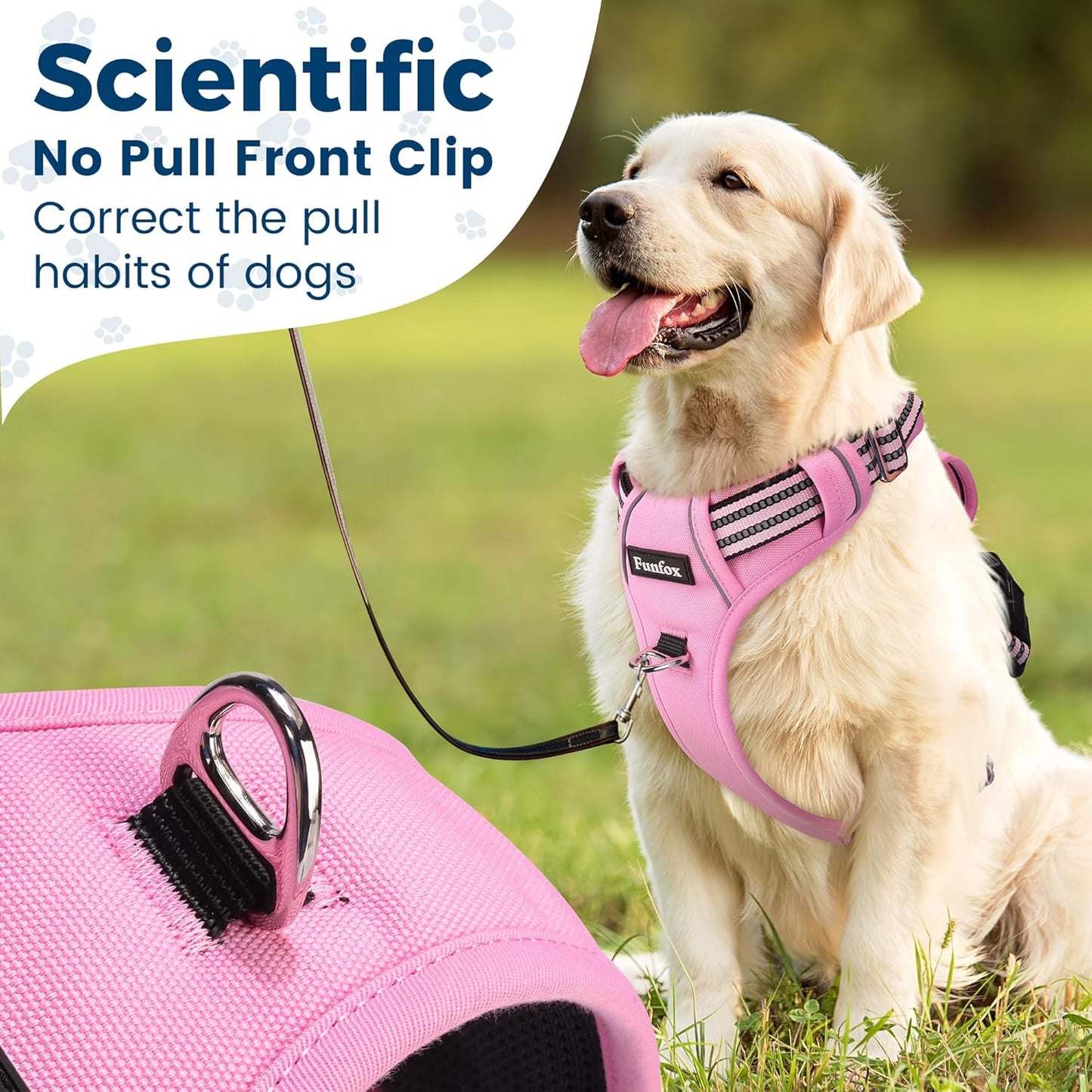 Funfox Dog Harness No Pull, Adjustable Pet Vest Harness, Super Soft Material with Vertical Handle Easy Control, Reflective Night Walking, 2 Leash Clips for Small Sized Dogs, Pink, S