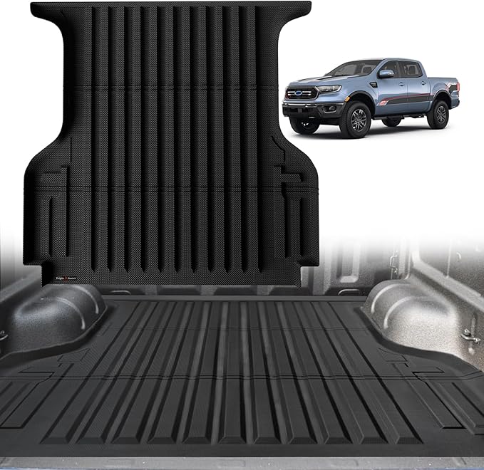 TripleAliners Truck Bed Mat Compatible with 2019-2023 Ford Ranger Accessories 5FT Vehicle Perfectly Flush All Weather Protection TPE Heavy Duty Pickup Car Bed Cargo Mat