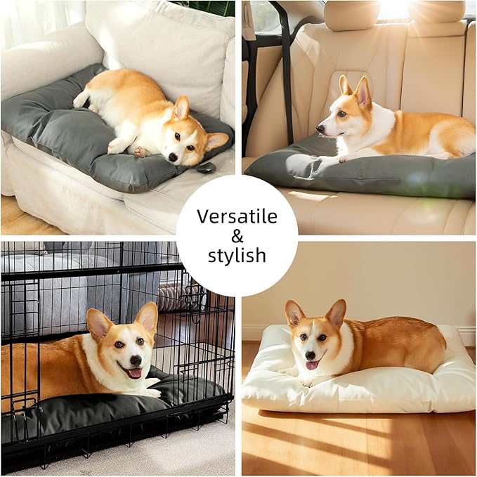 Chew Resistant Dog Bed for Small/Medium Dogs - Durable 29"x18" Kennel Pad with Soft Plush Filling, Machine Washable Crate Mat for Aggressive Chewers, Indoor Outdoor Pet Bed, Gray