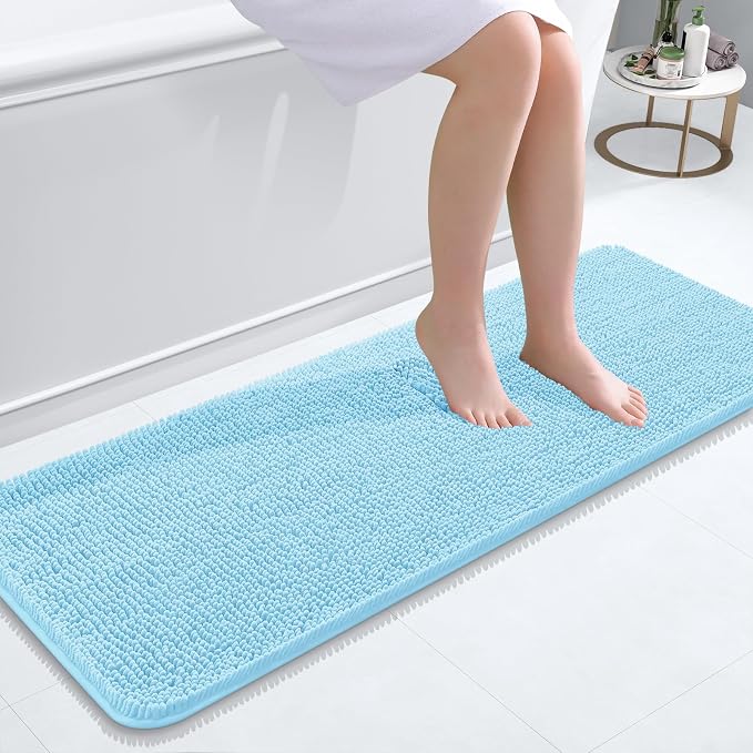 OLANLY Bathroom Runner Rugs 47x17, Soft Absorbent Chenille Bath Rugs, Rubber