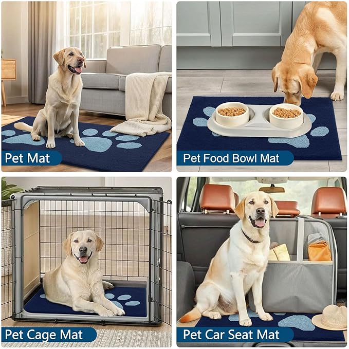 Buganda Dog Door Mat for Muddy Paws, Absorbent Dirt Trapper Washable Indoor Doormats, Non Slip Low-Profile Mud Mat for Dogs, Front Entrance Doormat for Inside Floor (36x24 Inches, Dark Blue)
