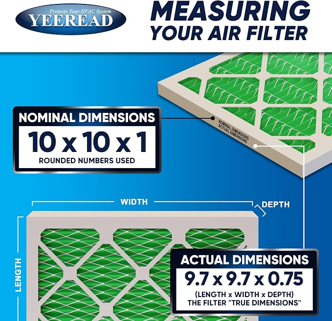 10X10x1 MERV 13 Air Filters, Actual Size: 9.70" x 9.70" x 0.75", Pleated Design