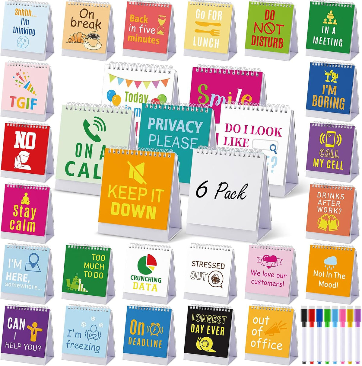 Fainne 6 Pcs Funny Desk Signs 30 Messages Flip over with Blank Cards Pens