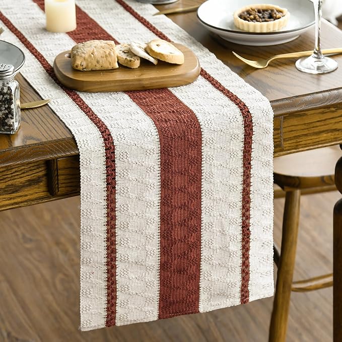Artoid Mode Caramel Rustic Woven Table Runner 12x72 Inch | Holiday Farmhouse