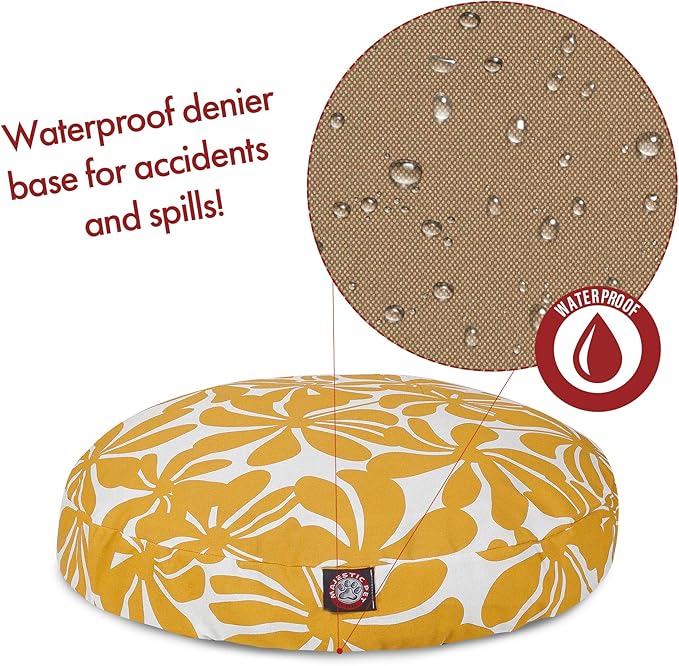 Yellow Plantation Medium Round Indoor Outdoor Pet Dog Bed With Removable Washable Cover By Majestic Pet Products