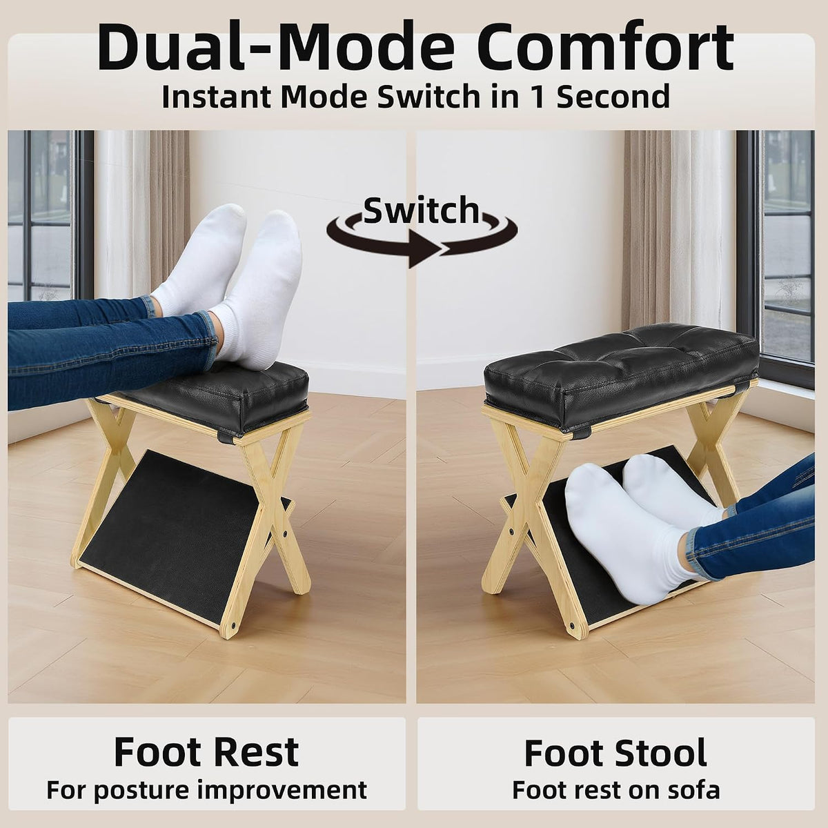 Foot Rest Under Desk at Work, Solid Wood Double Step Footrest