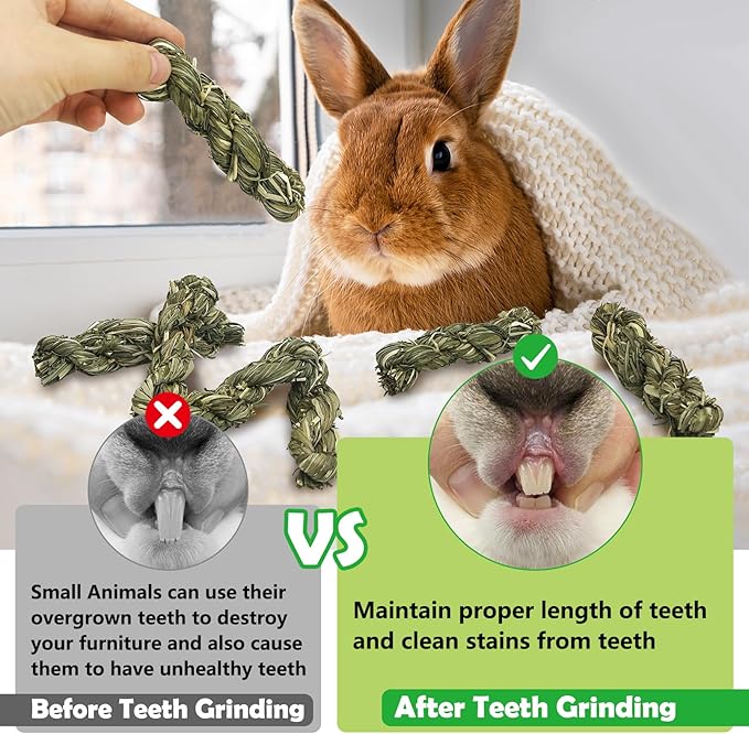 Hamiledyi 30 PCS Rabbit Chew Sticks Natural Grass Timothy Hay Sticks Handmade Guinea Pigs Chew Toys for Teeth Molar Snacks for Chinchilla Bunny Hamster and Other Small Animals
