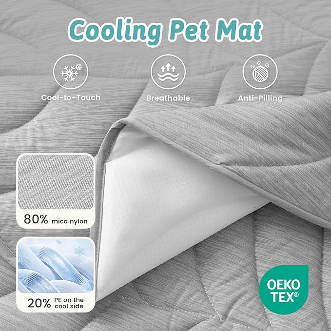 Dog Cooling Mat, Q-Max > 0.4 Leaf Shaped Pet Pad, Liquid Pee Proof Summer Mat for Cats, Washable Sleep Blanket for Bed Couch Floor Indoor, 39x34 inch, Silver Grey