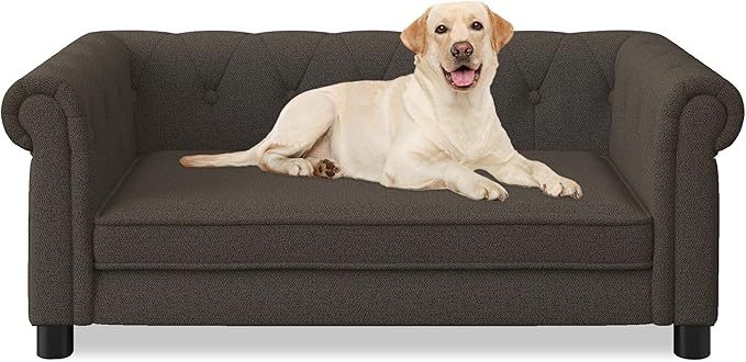 Dog Couch for Large Dogs, Elevated Durable Pet Sofa Bed, 24" W Comfortable Modern and Stylish Dog Sofa Couch with Dry Cleanable Fabric, Furniture for Medium & Large Breed (Dark Brown)