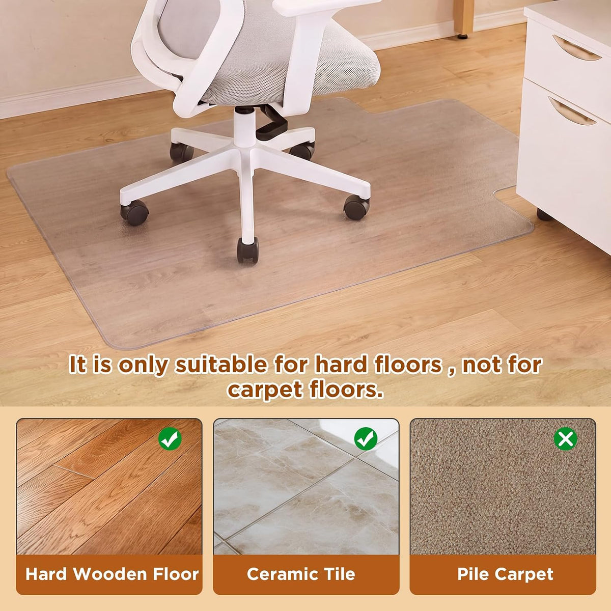 48" X 30" Chair Mat for Hardwood Floor & Carpet, T-Shaped