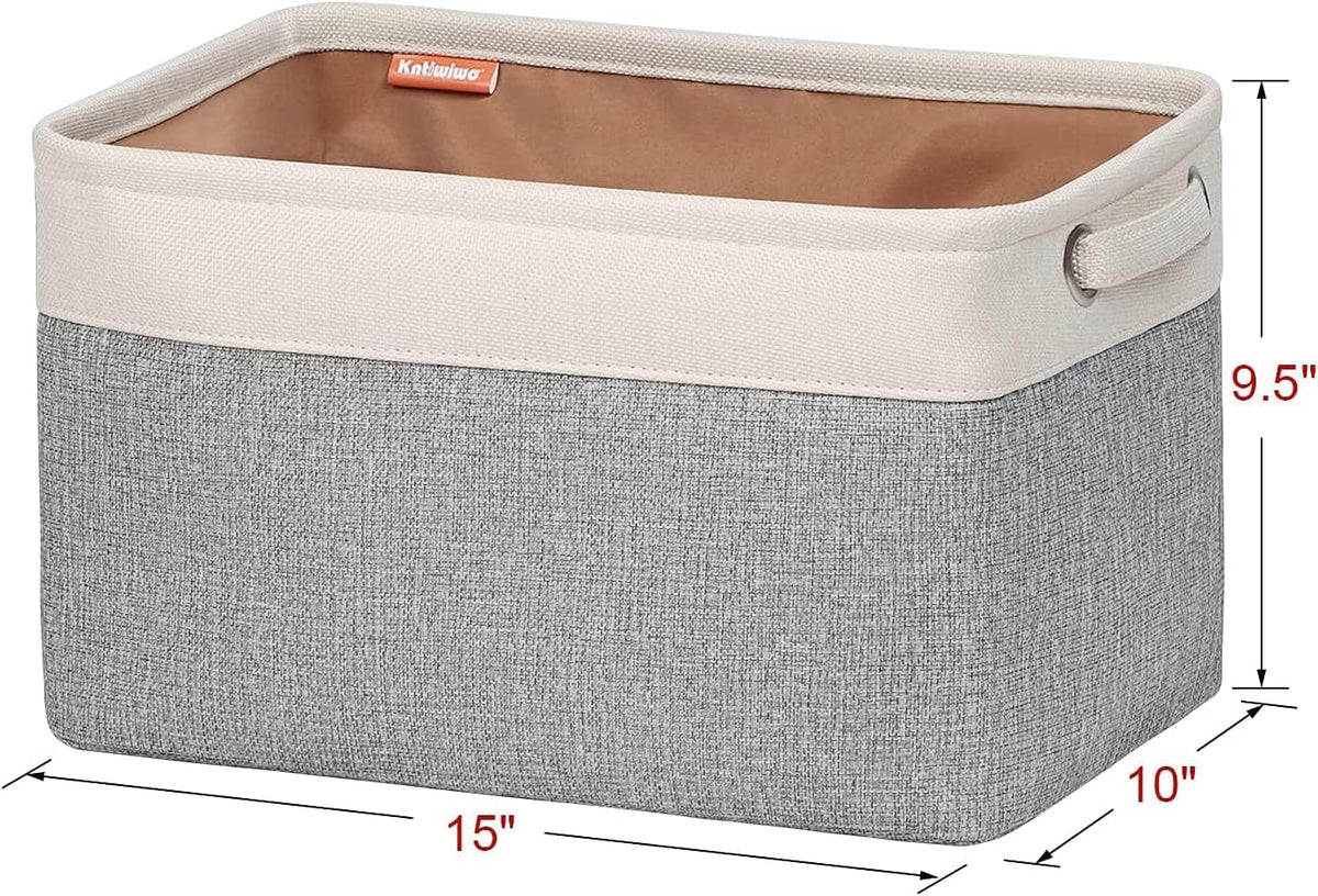 Foldable Storage Bin Collapsible Fabric Storage Basket Cube with Durable Handles Closet Organizer Bins for Organizing Shelves Drawers, Set of 3, 15" x 10" x 9.5", Grey
