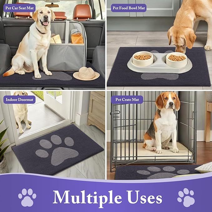 Buganda Dog Door Mat for Muddy Paws, Absorbent Dirt Trapper Non Slip Indoor Doormats, Washable Low-Profile Mat for Mud Dogs, Entryway Carpet for Inside Floor (36x24 Inches, Dark Grey)