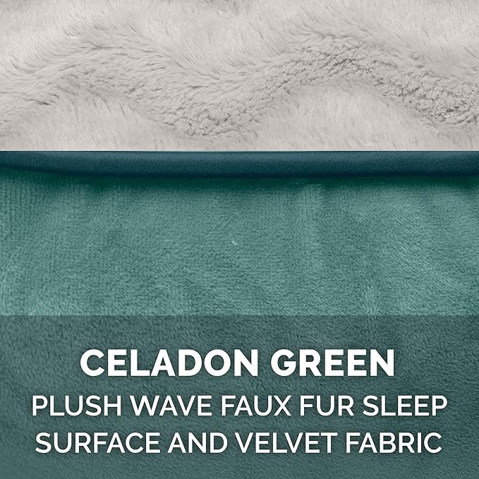 Furhaven Orthopedic Dog Bed for Large Dogs w/ Removable Bolsters & Washable Cover, For Dogs Up to 125 lbs - Plush & Velvet Waves Perfect Comfort Sofa - Celadon Green, Jumbo Plus/XXL