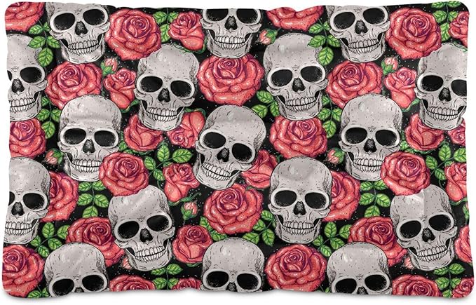 Pet Bed Gothic Skull Roses Dog Bed Mat Absorbing Non Slip Pad Pet Sleeping Mat for Small, Medium, and Large Dogs Puppy Cat 36 in x 24 in