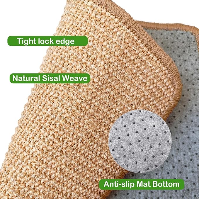 Rabbit Scratching Pad, 16 x 12 Inch Natural Sisal Bunny Scratch Mat Scratcher Mats Claws and Teeth Care for Biting Sleeping Nesting Small Animal Bedding Chew Toys Bed Play Toy (Brown, 1Pc)