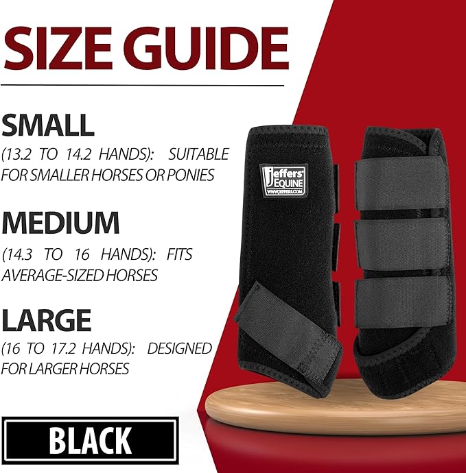 Jeffers Equine Protective Horse Boots 1 Pair Black - Safe Neoprene Leg Guards & Comfortable Fit, Durable Strap Closures, Front & Hind Support, Equestrian Accessories for Travel & Riding - Small