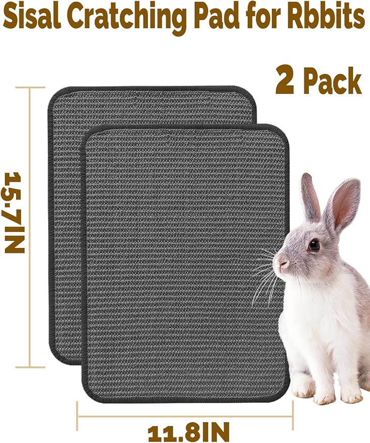 Rabbit Scratching Pad 2 Pack Natural Sisal Bunny Scratcher Mat Bunny Scratch Foot Pad Small Animal Grinding Claw Pad Rug for Guinea Pigs Chinchillas (Gray)