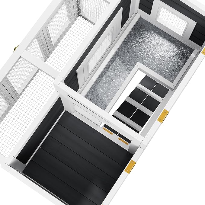 Chicken Coop Outdoor Wooden for 2-4 Chickens with Asphalt Waterproofing Roof, Runways, Pull-Out Trays and Openable Top for Backyard and Indoor (Black and White)