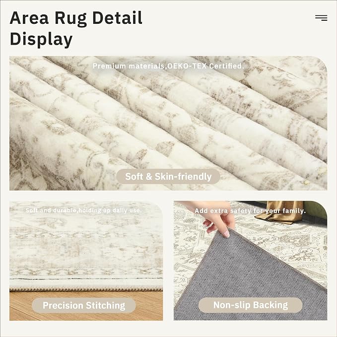 Soalmost 7x10 Area Rug for Living Room Washable Abstract Vintage Soft Thin