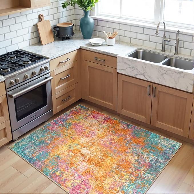 RELEANY Washable Area Rugs 3'x5' Non-Slip Modern Abstract Soft