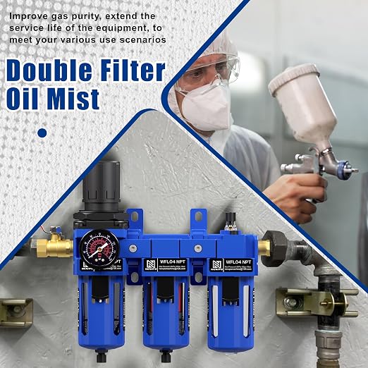 NEWPO 1/2'' NPT Compressed Air Filter Regulator Lubricator Combo