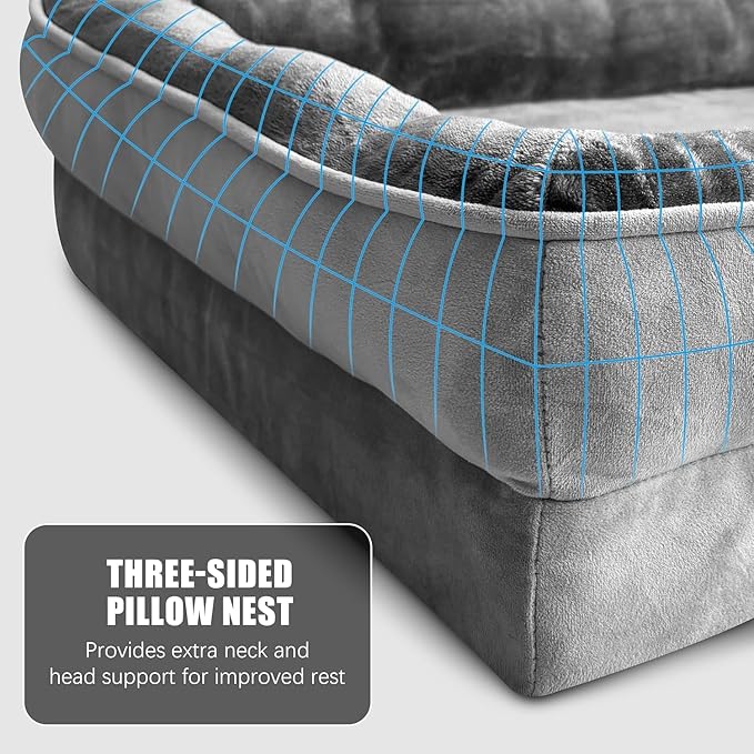 Washable Dog Bed with Plush Cushion – Machine Washable Pet Bed for Medium, Large & Extra Large Dogs – Soft Supportive Indoor Dog Bed