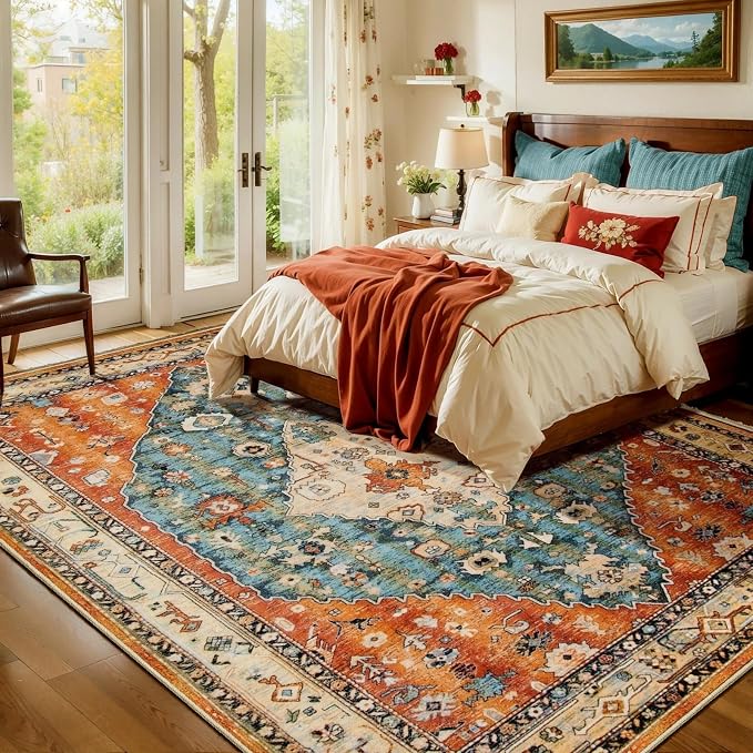 SERISSA 5x8 Area Rugs for Living Room, Large Washable Non-Slip Boho Rug
