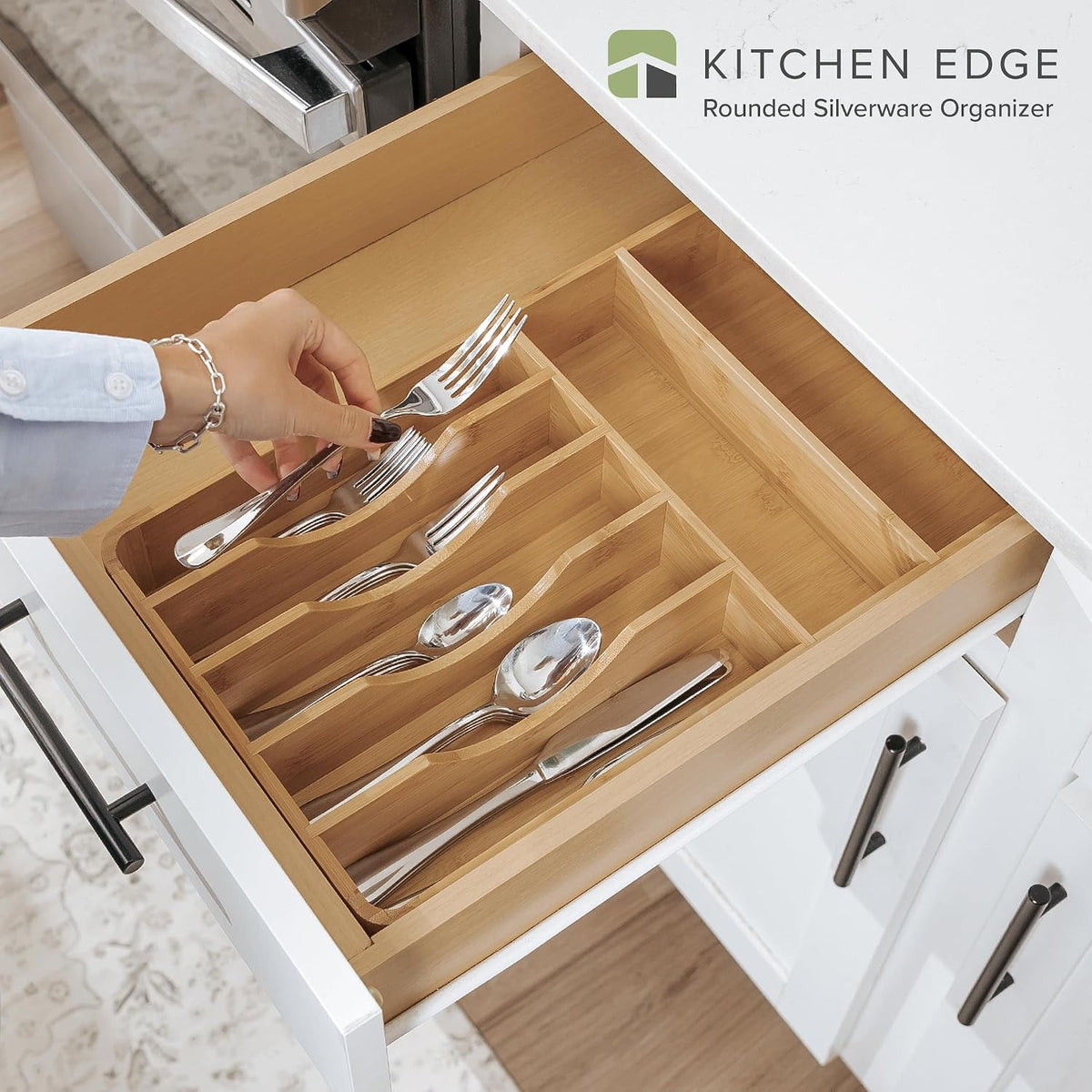 KitchenEdge Silverware & Utensil Organizer, Fixed 10.5 in, Bamboo