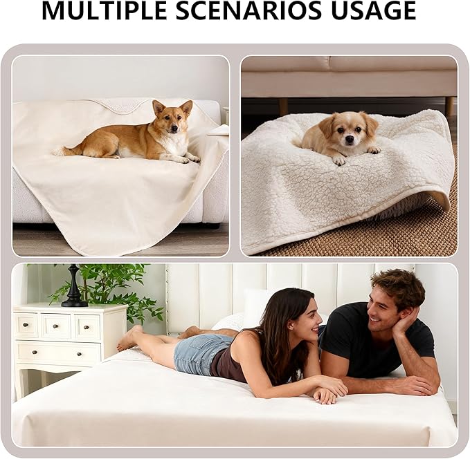 Waterproof Dog Blanket for Medium Dog, Leak Proof Pet Couch Sherpa Throw Blankets for Cat, Reversible Sofa Bed Protector Machine Washable-30 x40,Beige