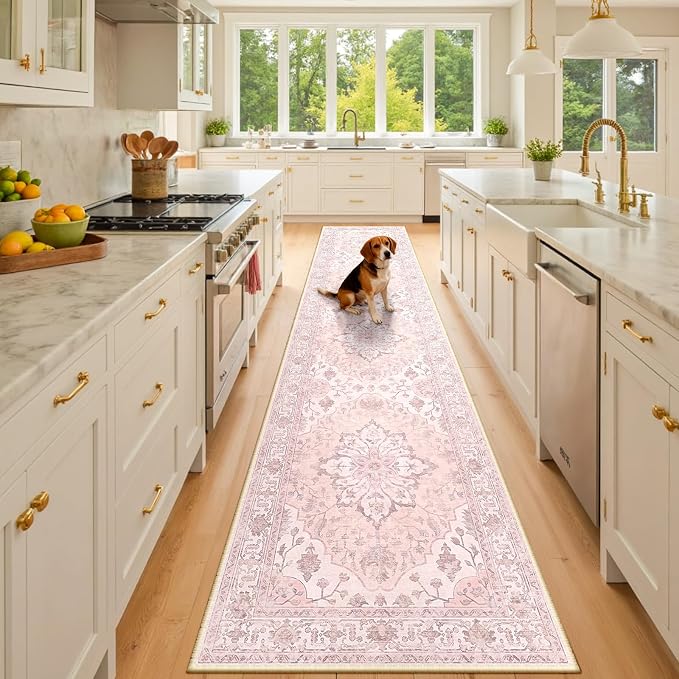 RELEANY Area Rugs Runner 3'x10' Washable Non-Slip, Floral Vintage Distress