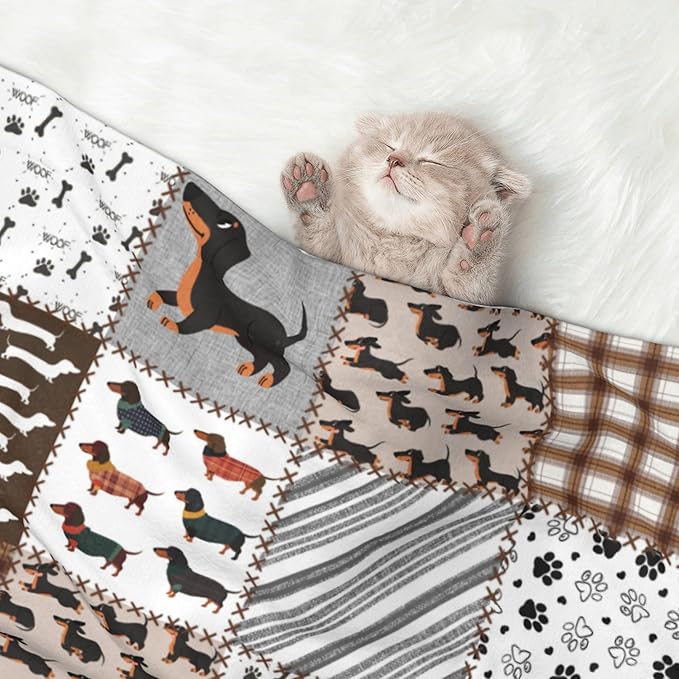 Dachshund Dog Throw Blanket - Buffalo Plaid Blanket for Dog Cat Paw Print Pet Blankets 40x30 for Couch Sofa Bed