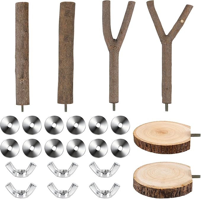 6 PCS Bird Perch Set, Natural Birch Wood Straight & Forked Perches with Platforms for Parakeets, Cockatiels, Conures, Lovebirds - Cage Accessories for Climbing & Exercise