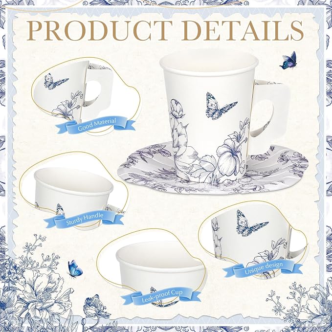 Tioncy 100 Pcs Tea Party Decorations Include 50 Pieces 9 oz Paper Tea Cups