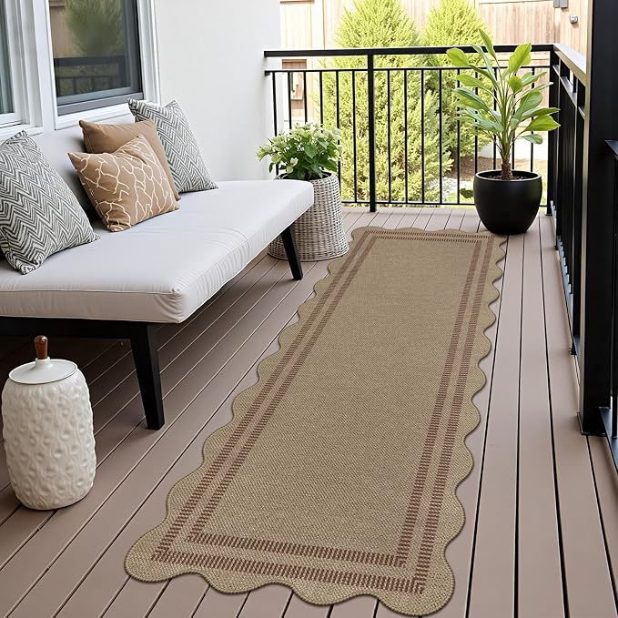 Scalloped Easy Jute 2.6x8 Kitchen Runner Rug, Washable Rugs