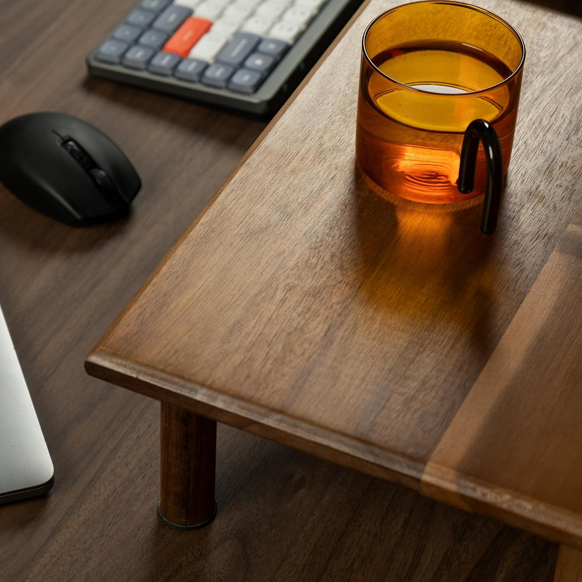 Dual Monitor Stand Riser, Acacia Wood Desktop Shelf with Storage