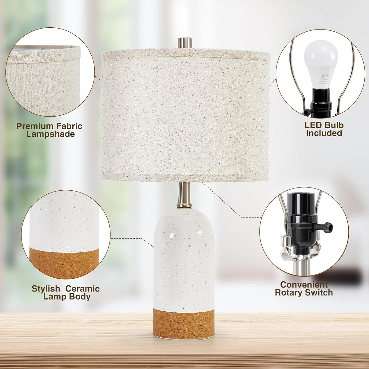 GyroVu Table Lamps Set of 2, Bedside Table Lamp for Bedroom Living Room