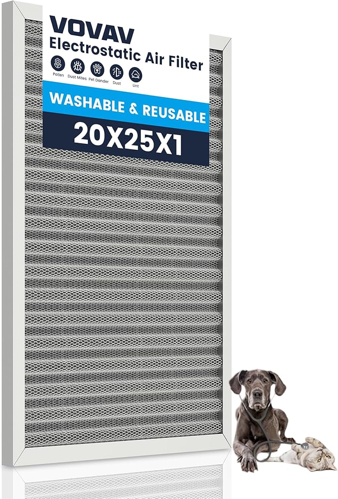 20x25x1 Air Filter-MERV 8, Washable & Reusable Electrostatic Air Filter