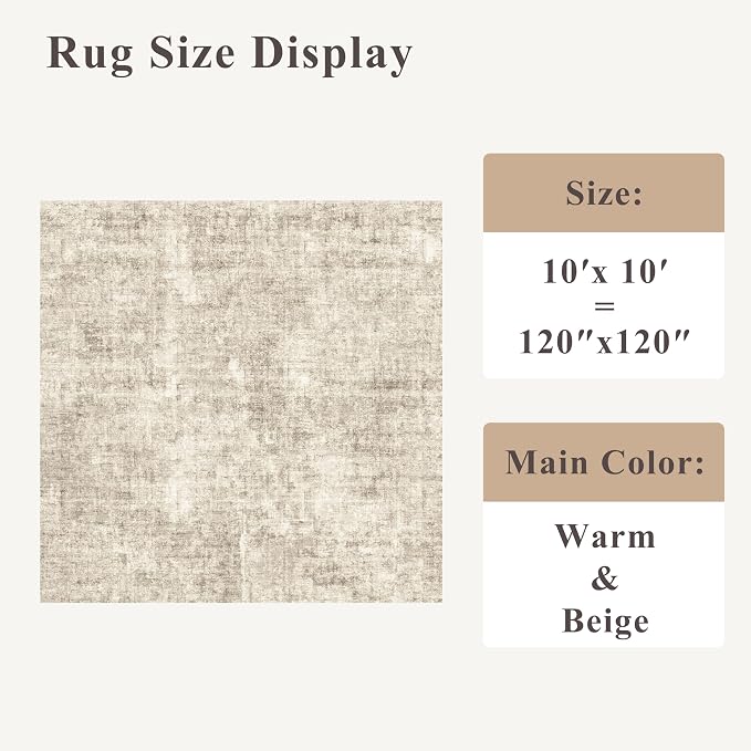 10x10 ft Square Living Room Rug – Washable Modern Abstract Area Rug