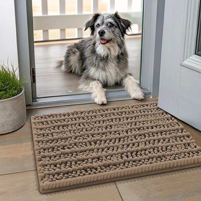 Smiry Dog Door Mat for Muddy Paws 24x16, Absorbent Dirt Trapper, Non-Slip