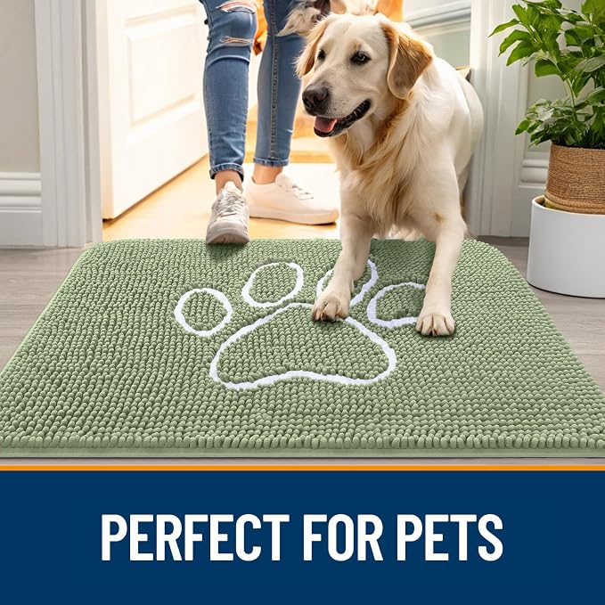 OLANLY Dog Door Mat for Muddy Paws 47x24, Paw Print Design, Absorbs Moisture