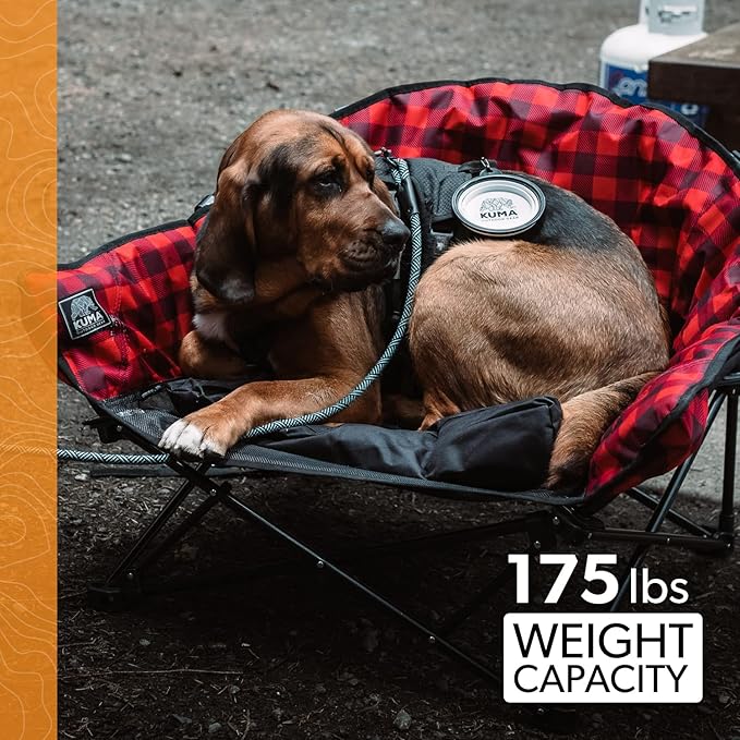 Kuma Outdoor Gear Lazy Bear Dog Bed with Carry Bag, Ultimate Portable Luxury Outdoor Dog Bed for Camping, Glamping & Outdoor Adventures (Red/Black)