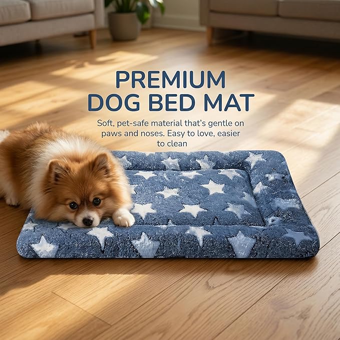 Dog Bed Mat - Reversible Dog Crate Bed Mats, Soft & Breathable Kennel Pad, Durable Crate Bed for Small Dogs & Cats (Navy&Stars, S(24"*16"*1.2"))