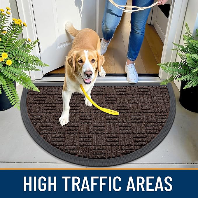 OLANLY Half Circle Door Mat Outside Entrance 29.5x17, Heavy Duty Sturdy Natural