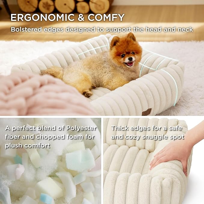Bedsure Corduroy Fleece Dog Bed Medium Size Dog