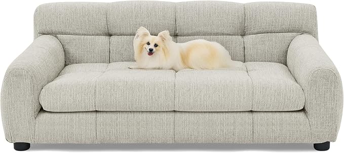 Human Dog Bed with Armrests & Backrest, Cave Dog Bed for Large Dogs, Comfortable Linen Upholstery, Short Sofa Legs for Easy Access, Durable, Stylish Camas para Perros, 38"x14.5"x22" (Beige)