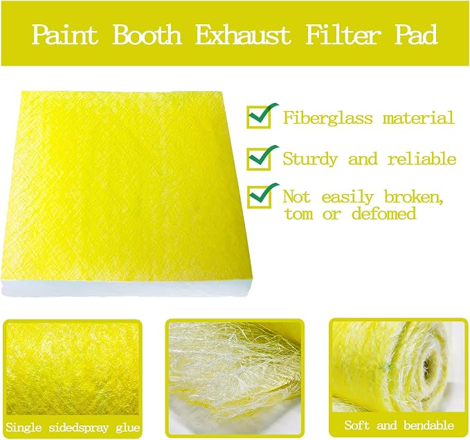 AUC Paint Booth Exhaust Filters, 22 Gram Fiberglass Paint Arrestors Pad